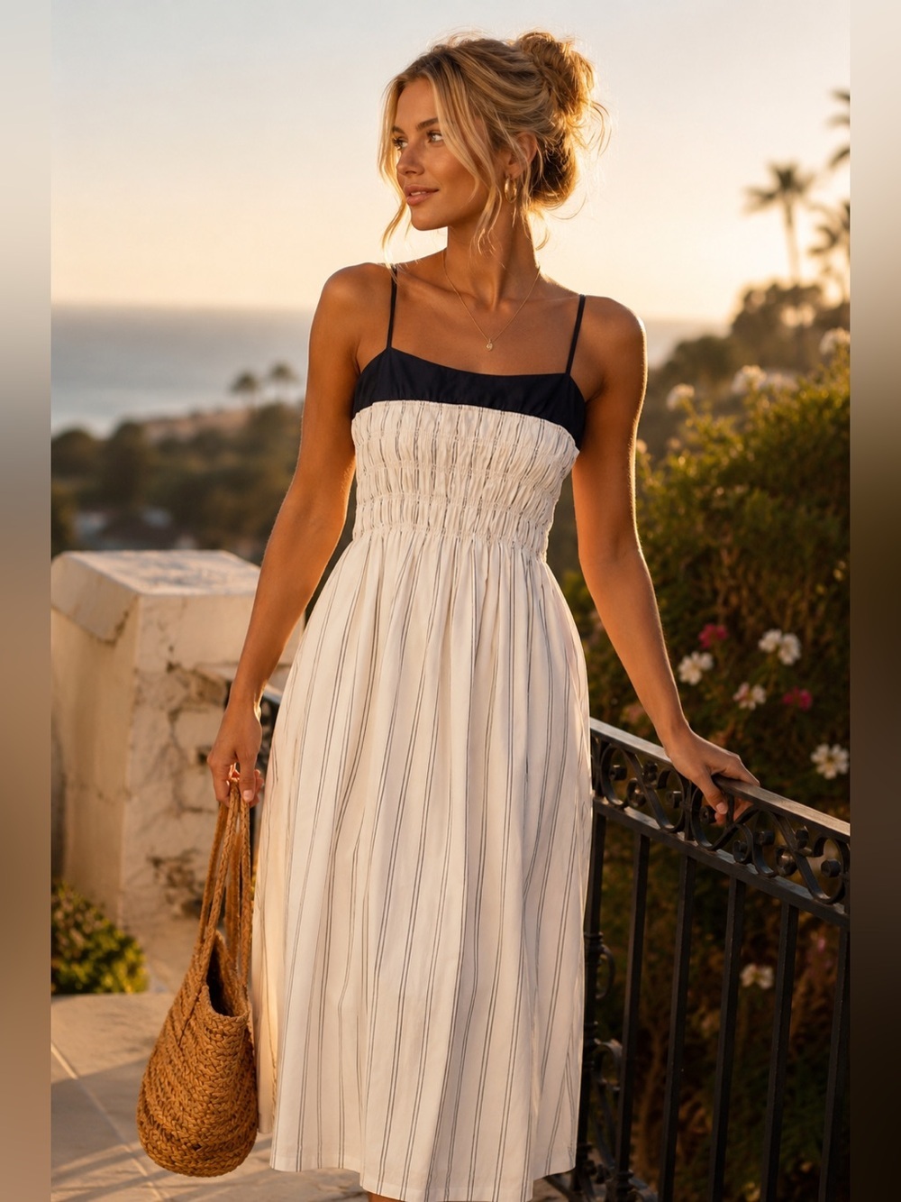 Rails Primrose Pinstripe Cotton Poplin Midi Dress MSRP $268
